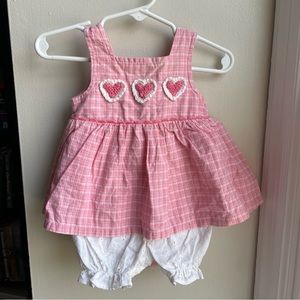 VTG BRIGHT FUTURES PINK GINGHAM ONE PIECE OUTFIT WITH MATCHING HAT SIZE 0/3 MO